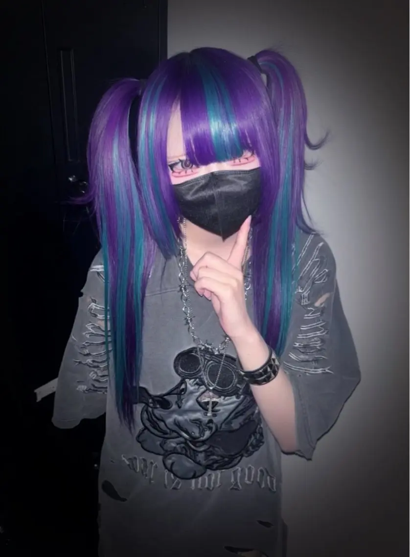 ロング パープルカラー エクステ coco横浜 あやものヘアスタイル