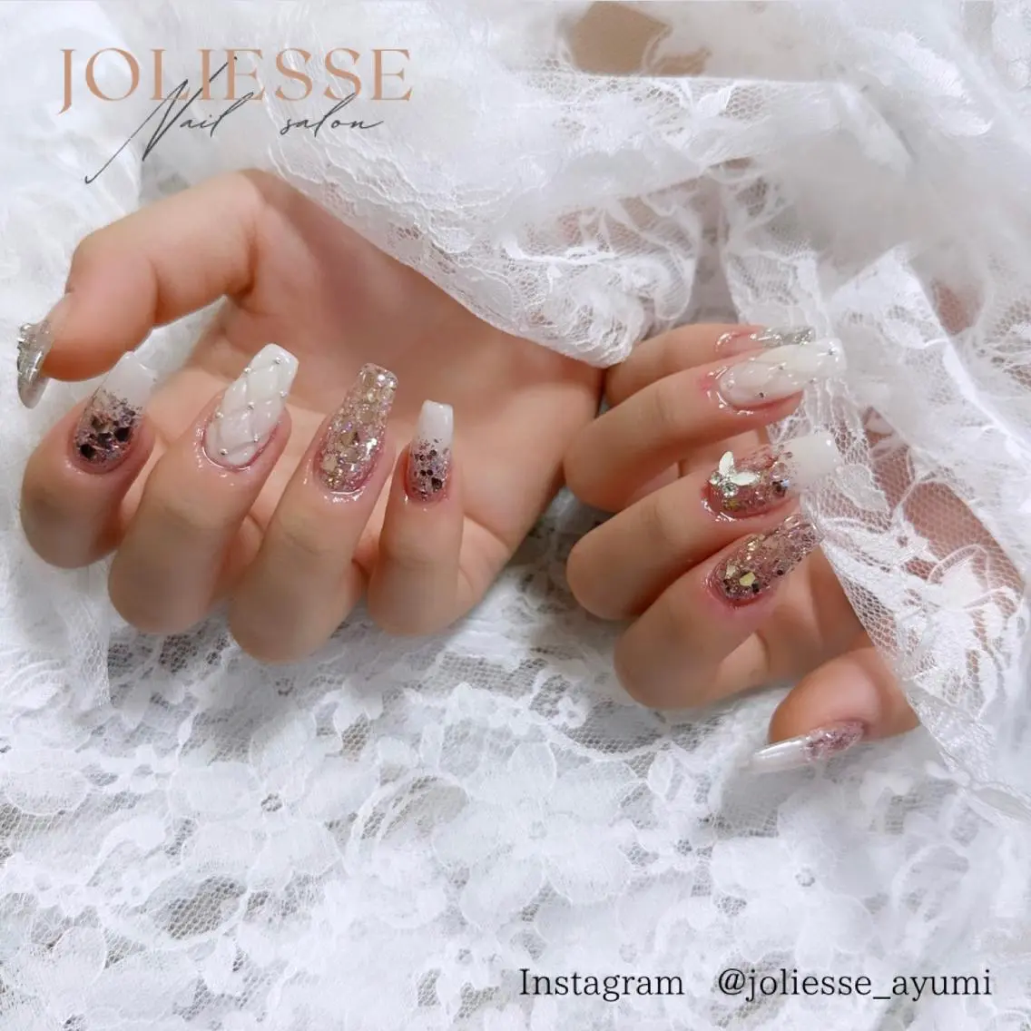 ネイル ラメ(グリッター) ピンク ハンドネイル JOLIESSE Ayumiのネイルデザイン