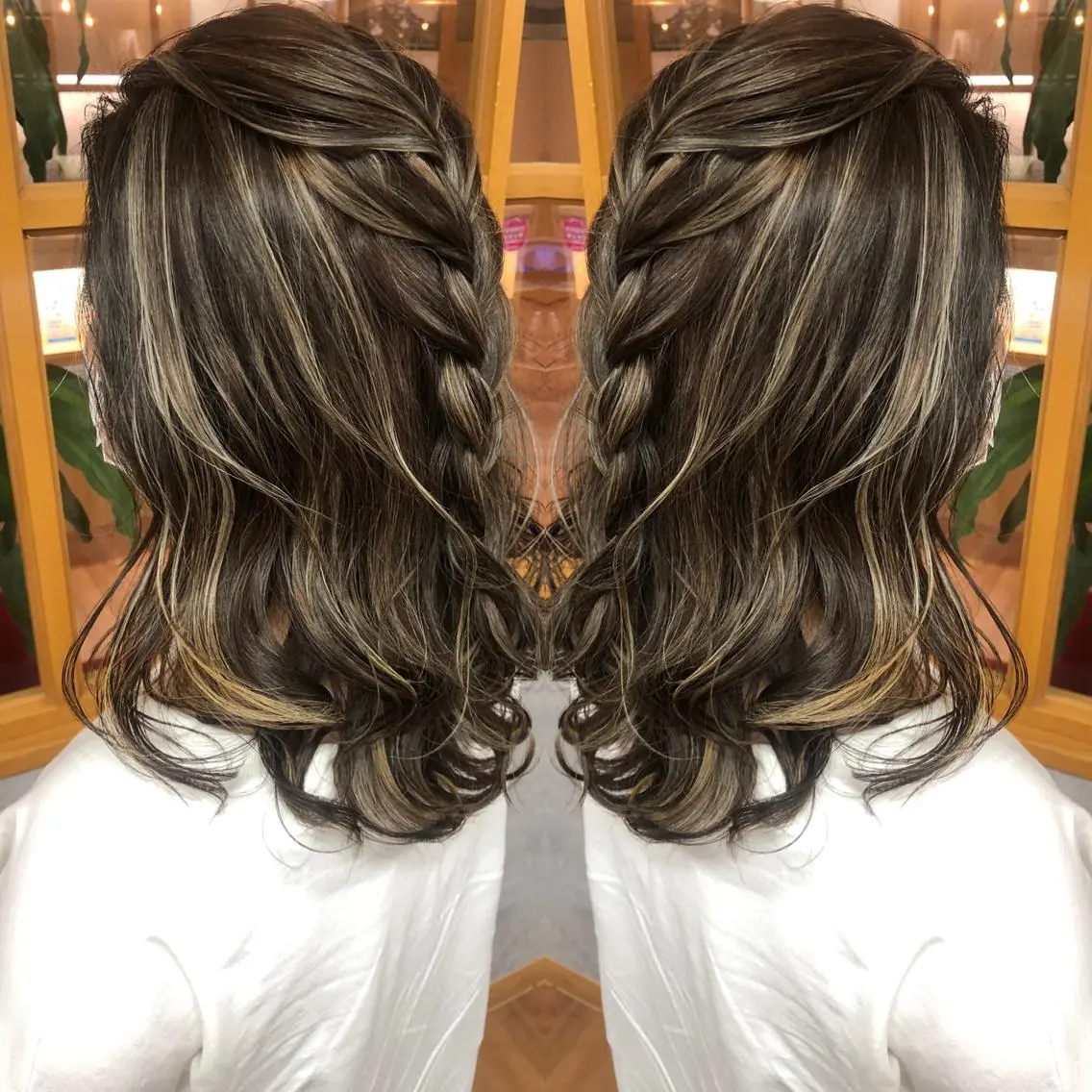 セミロング カラー ハイライトカラー ハイライト ヘアカラー 橋本 昇平のヘアスタイル