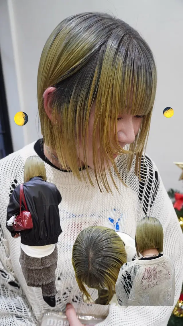 ショート カラー パーマ ヘアアレンジ デザインカラー/ボブ ブリーチカラー/ユリのヘアスタイル