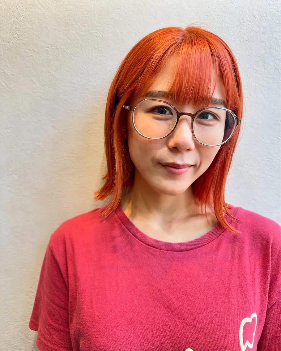 ショート カラー ブリーチ ケアブリーチ オレンジ ピンクカラー ヘアカラー newi まーぼーのヘアスタイル