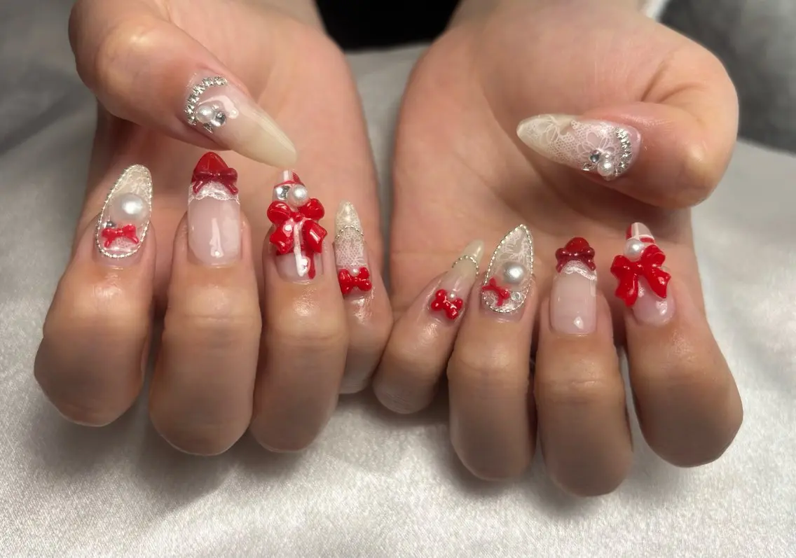 ネイル レース リボン ハンドネイル BONNIE NAILのネイルデザイン