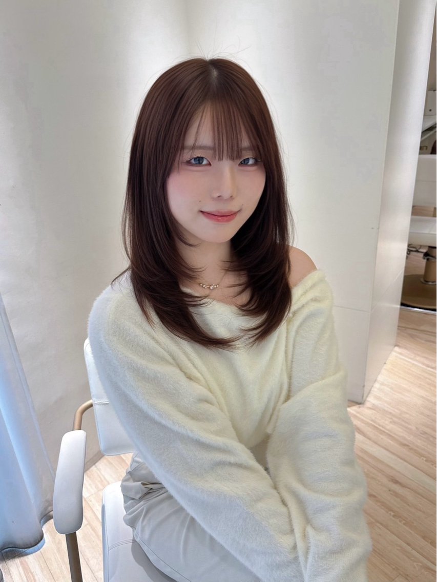 ミディアム カット ヘアカラー ParveMix 岡本えりかのヘアスタイル