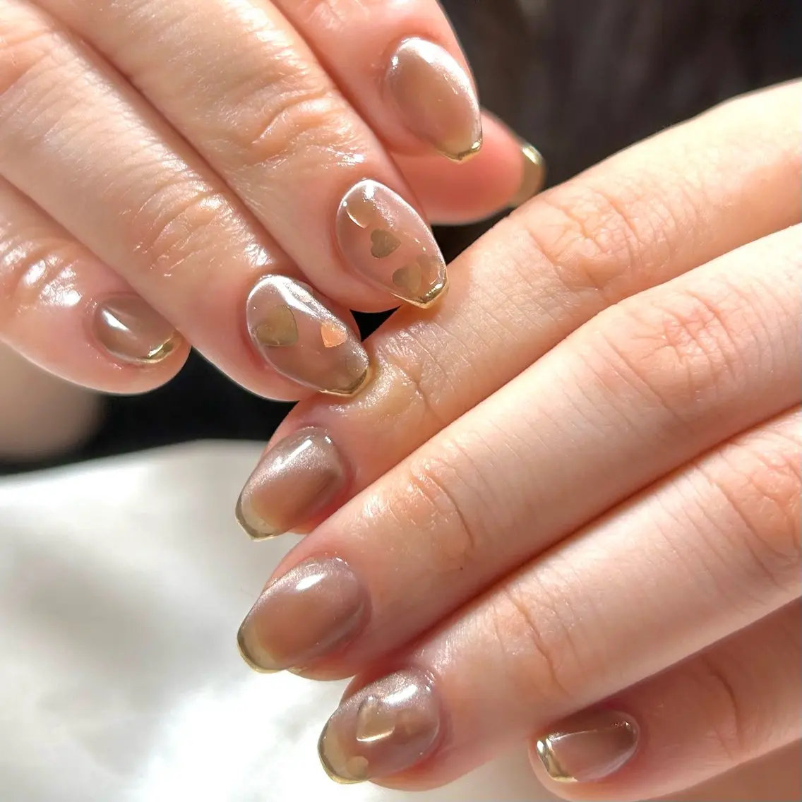 ネイル フレンチネイル ハート マグネットネイル ミラーネイル shine'an fuka🌿🫧のネイルデザイン