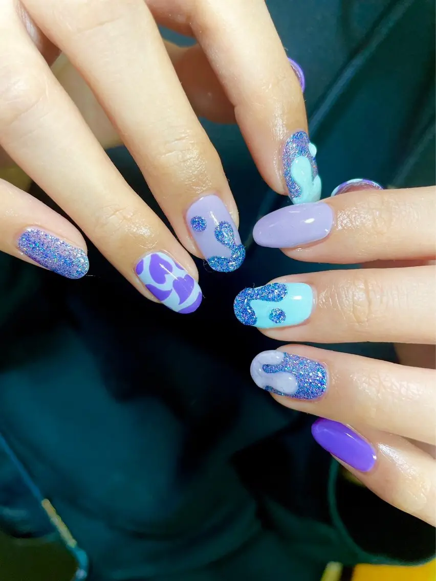 ネイル ジェルネイル キラキラネイル 韓国ネイル 水色 メンズネイル kiki nail たまプラーザのネイルデザイン