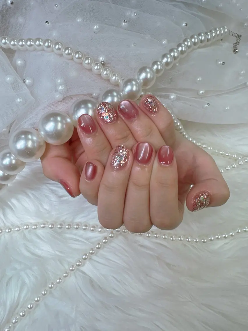 ネイル べっ甲ネイル フットネイル フレンチネイル ガラスフレンチ マグネットネイル Queeens nailのネイルデザイン
