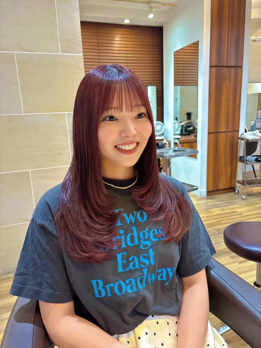 ロング カラー レッドカラー レイヤーカット カット ヘアカラー トリートメント レイヤーカット /髪質改善/千葉怜寿のヘアスタイル