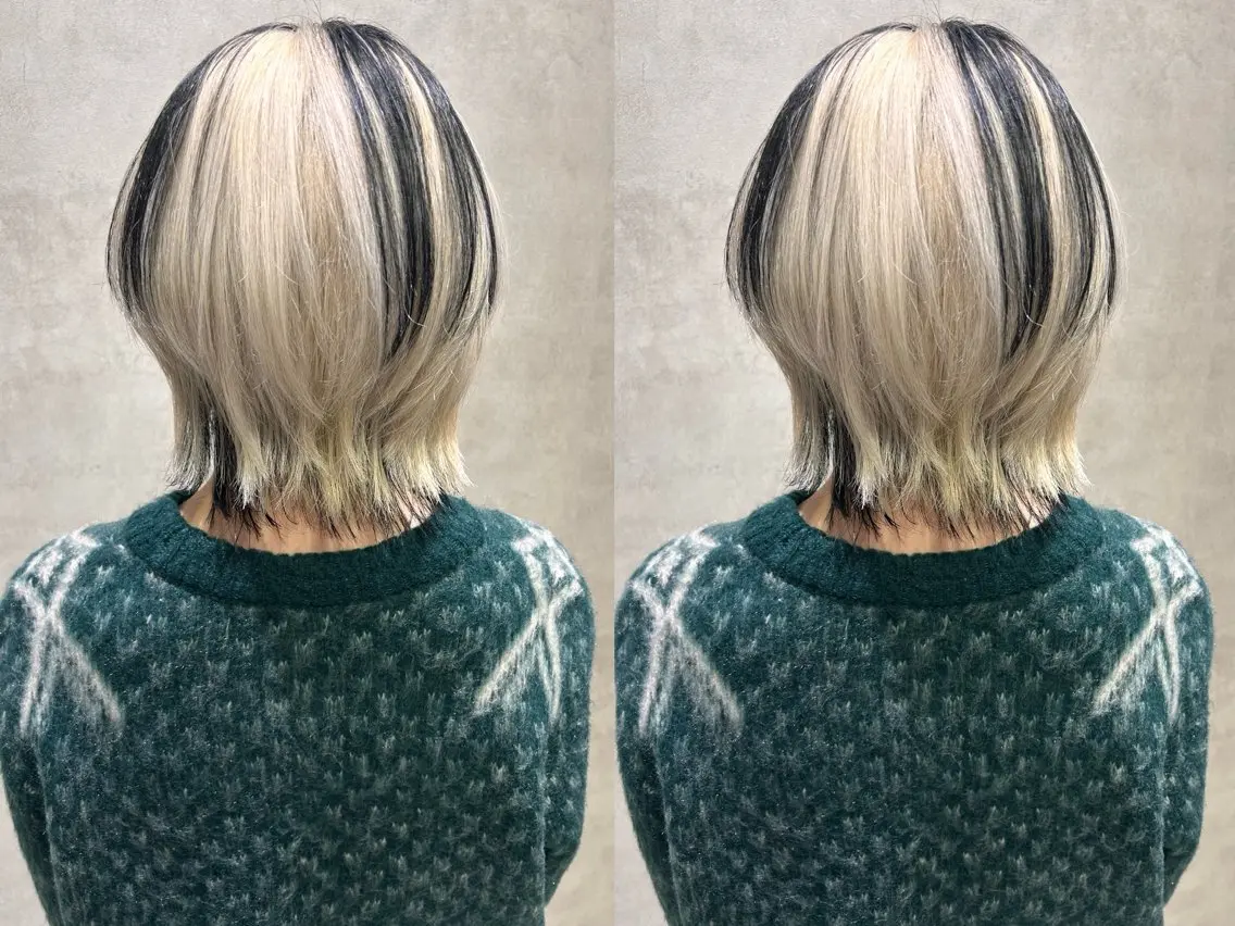 ショート カラー 黒髪 ブリーチ ブロンド デザインカラー ホワイトブロンド ヘアカラー トリートメント 優花/ハイトーン /デザインカラーのヘアスタイル