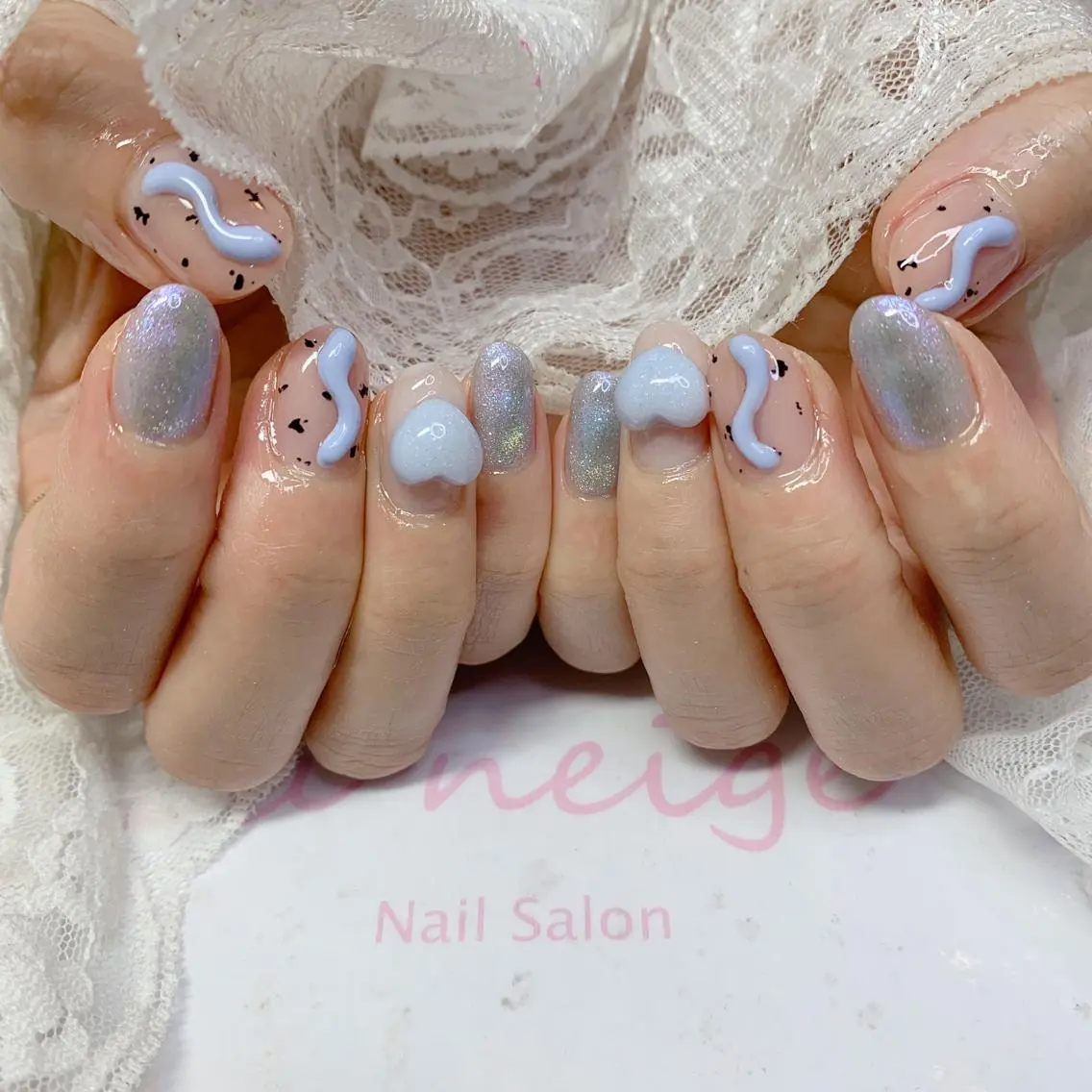 ネイル ハート ハンドネイル La neige* yuki 🐩🌙のネイルデザイン