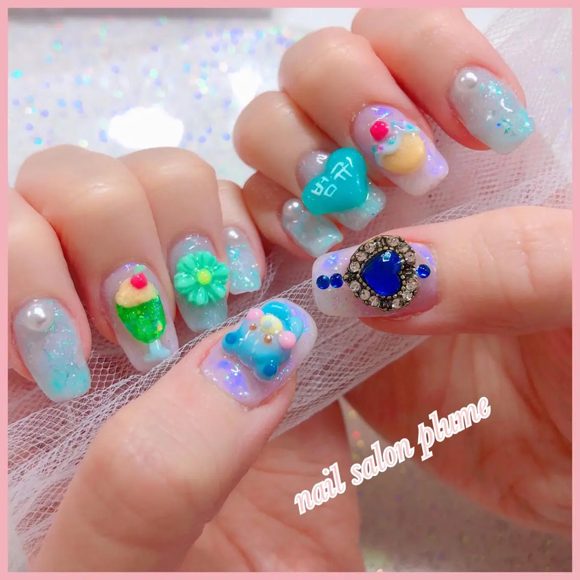 ネイル アートネイル オーロラネイル ハート 氷ネイル・うるうるネイル キラキラネイル ハンドネイル plume nail ☆韓国ネイルのネイルデザイン