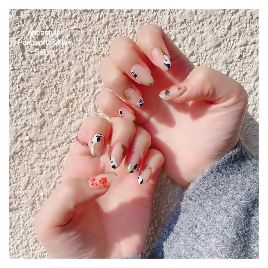 ミディアム ネイル ハンドネイル 🐾enen style 🐾のネイルデザイン