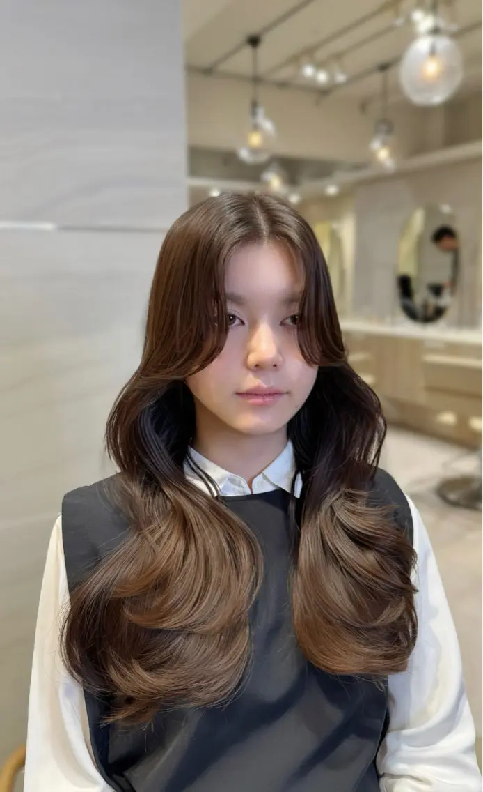 ロング カット ヘアカラー トリートメント 韓国/レイヤーカット 顔周り/廣瀬達哉のヘアスタイル