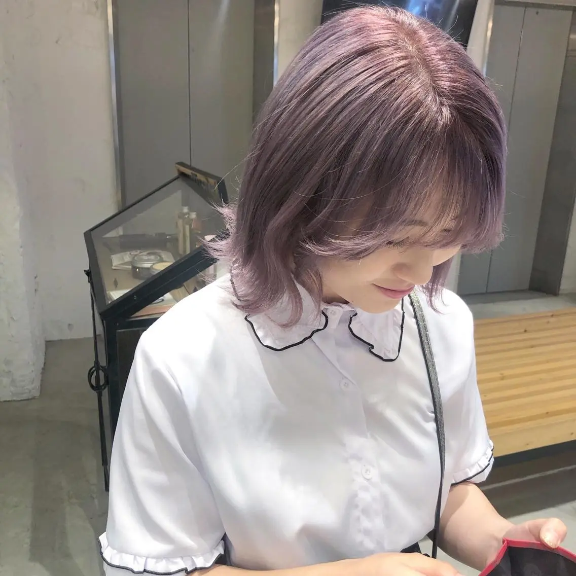 ミディアム ピンクラベンダー ORIKA 美容室のヘアスタイル