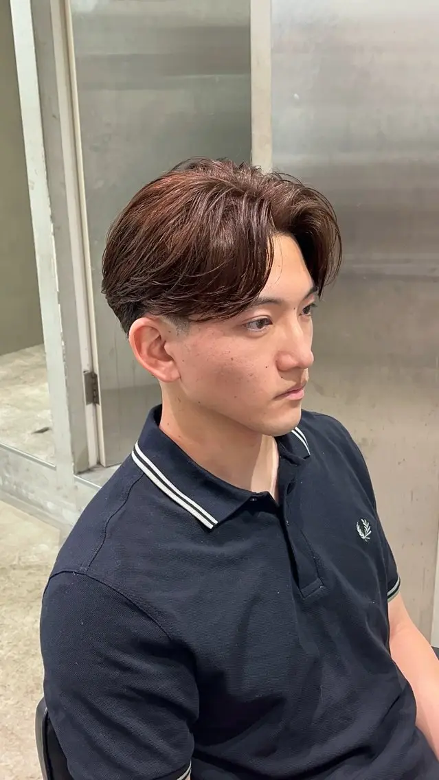 ショート カラー パーマ メンズ フェザーパーマ メンズパーマ ブラウンカラー カット ヘアカラー fifth天神/ メンズパーマ/広夢のヘアスタイル