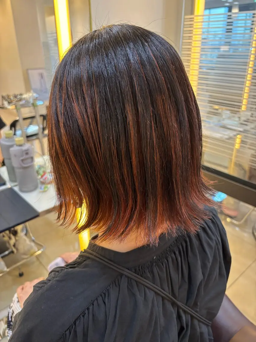 ミディアム カラー ヘアカラー トリートメント 透明感/ハイトーン ／レッドカラー🍓のヘアスタイル