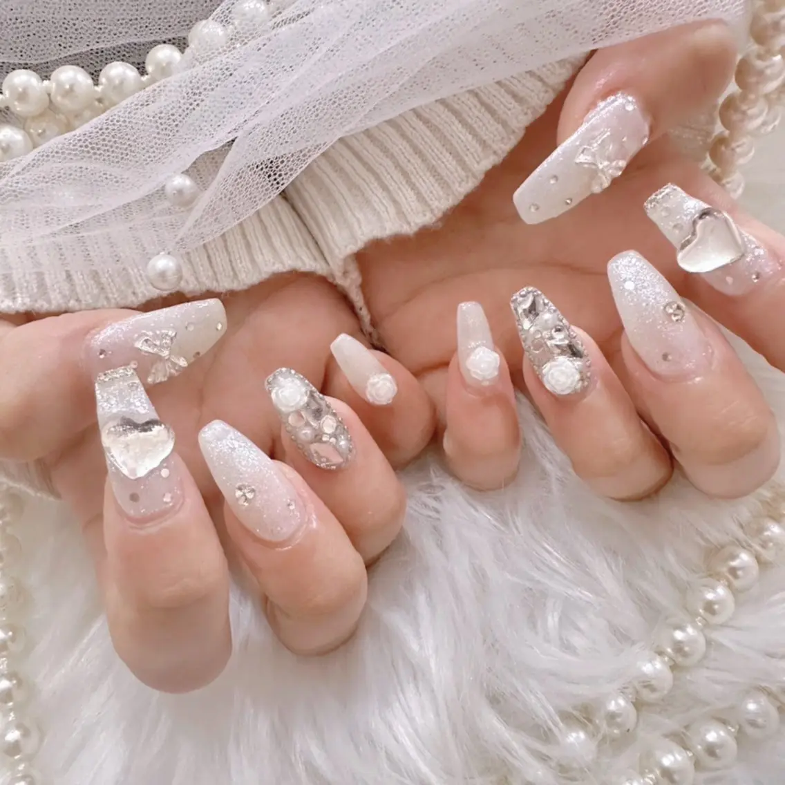 ネイル チークネイル フレンチネイル ジェルネイル ガーリー ハート SAORI NAIL /長さ出し専門店のネイルデザイン