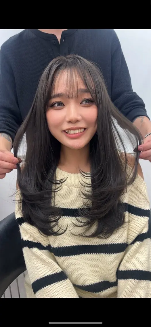 ロング カラー 山崎/ボブ縮毛矯正 レイヤー髪質改善のヘアスタイル
