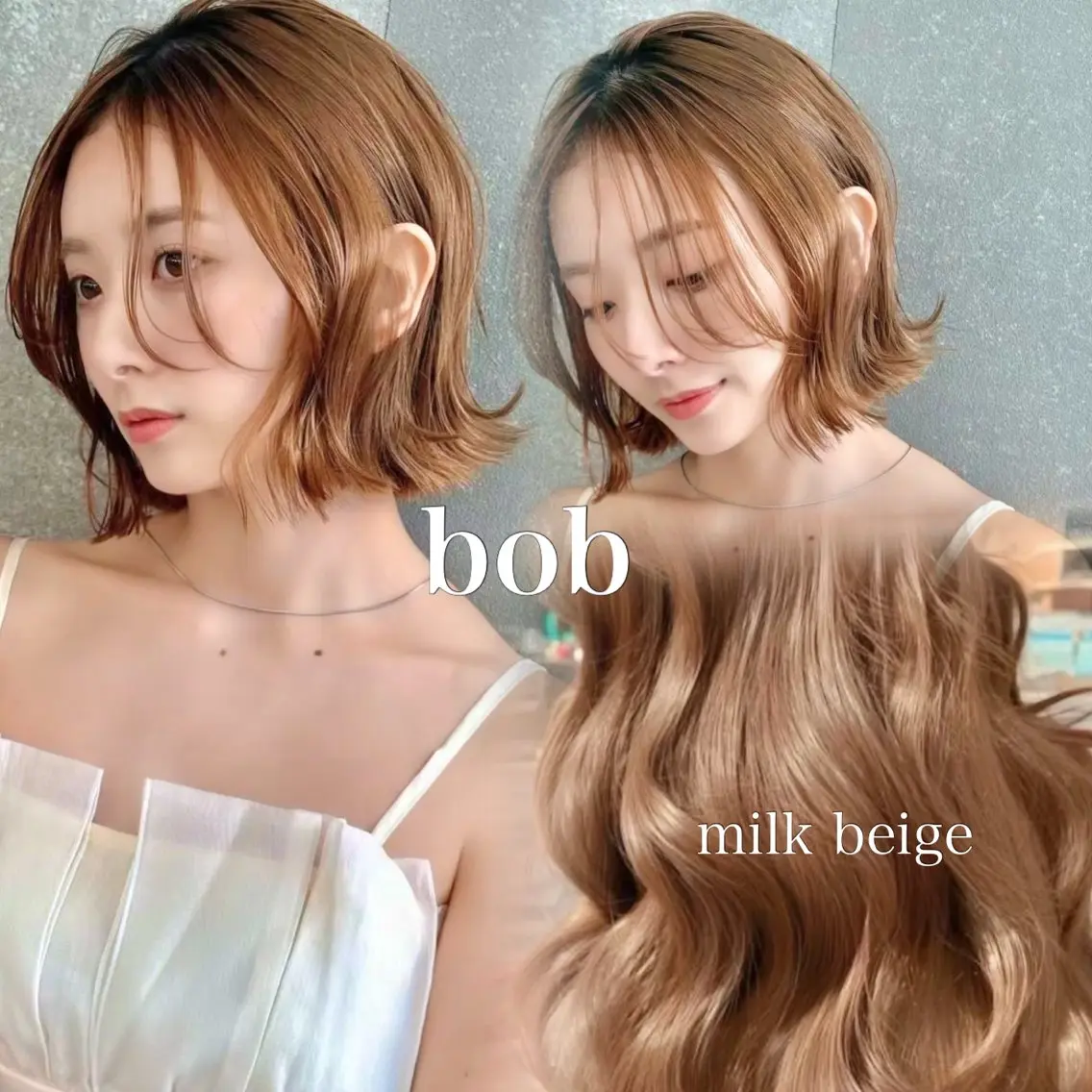 ミディアム カラー ベージュカラー ボブ 韓国風ヘア 外ハネヘア カット ヘアカラー レイヤー/顔まわり/ 髪質改善パーマ/川合のヘアスタイル