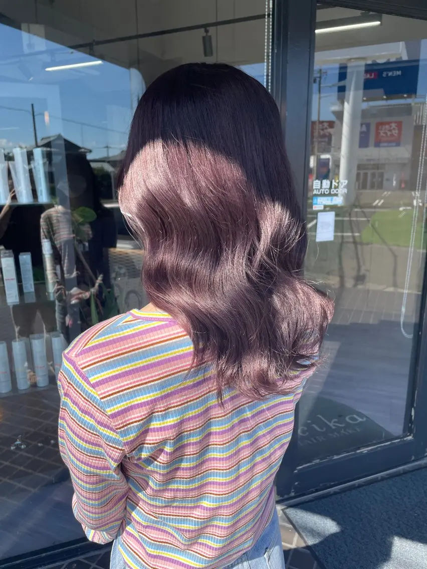 ミディアム カラー ブリーチ ブラウンカラー 透明感カラー レッドカラー レッドブラウン マキノ キョウカのヘアスタイル