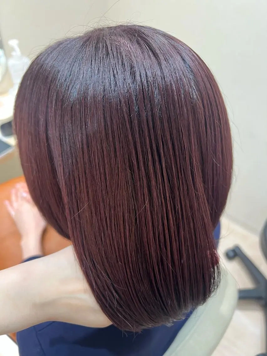 ミディアム カラー パープルカラー レッドカラー カット ヘアカラー トリートメント ✨🌿大人可愛い愛さ れhair🌿✨松本のヘアスタイル