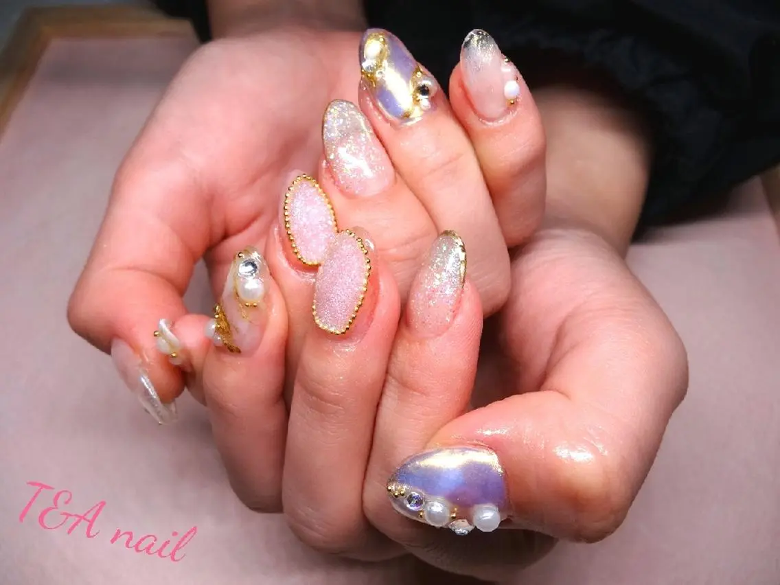 ミディアム ネイル 韓国風ヘア 長さ出し ジェルネイル 韓国ネイル スカルプネイル T&A nailのネイルデザイン