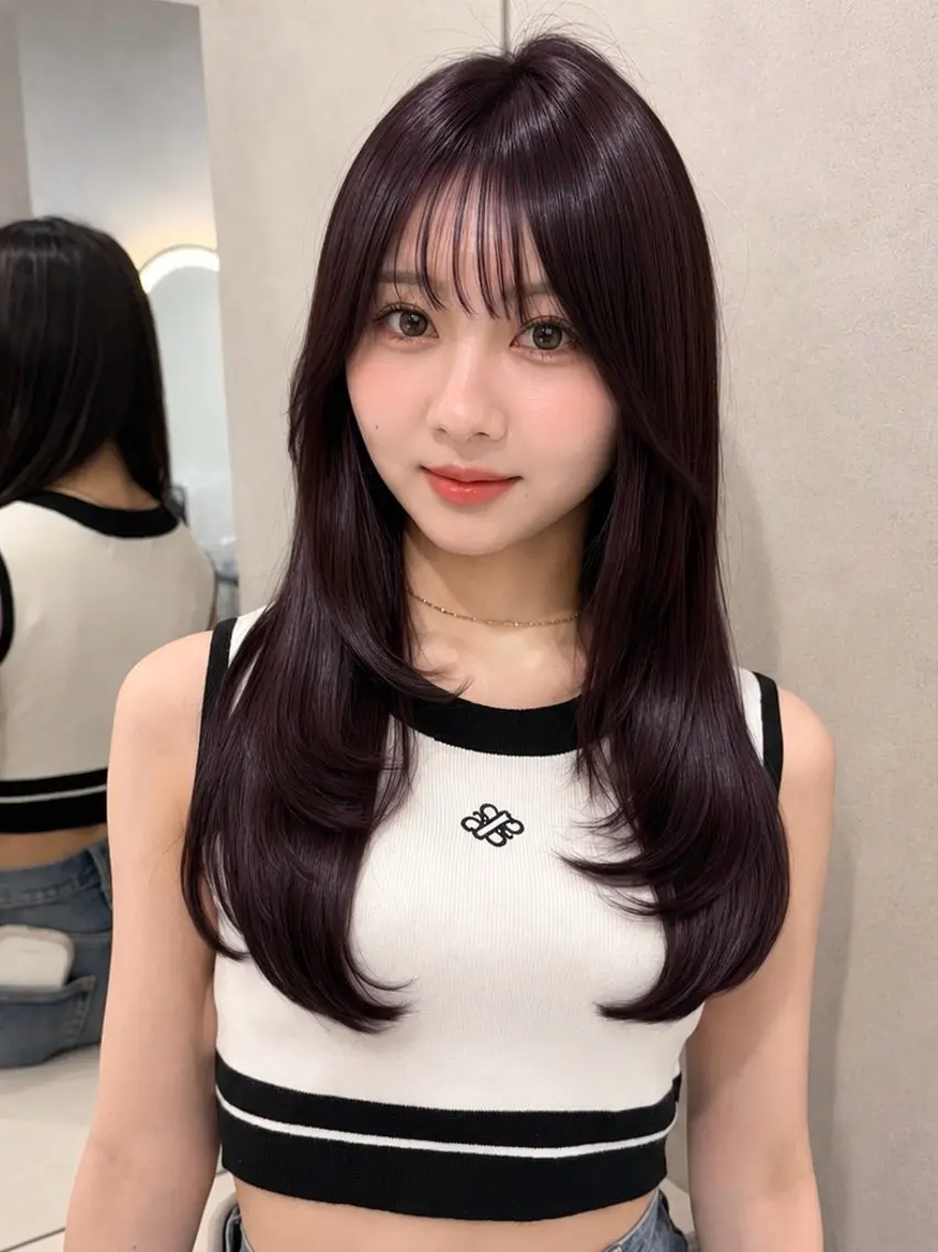ロング カット ヘアカラー トリートメント 暖色カラー/新宿/韓 国風レイヤー鮫島志穂のヘアスタイル