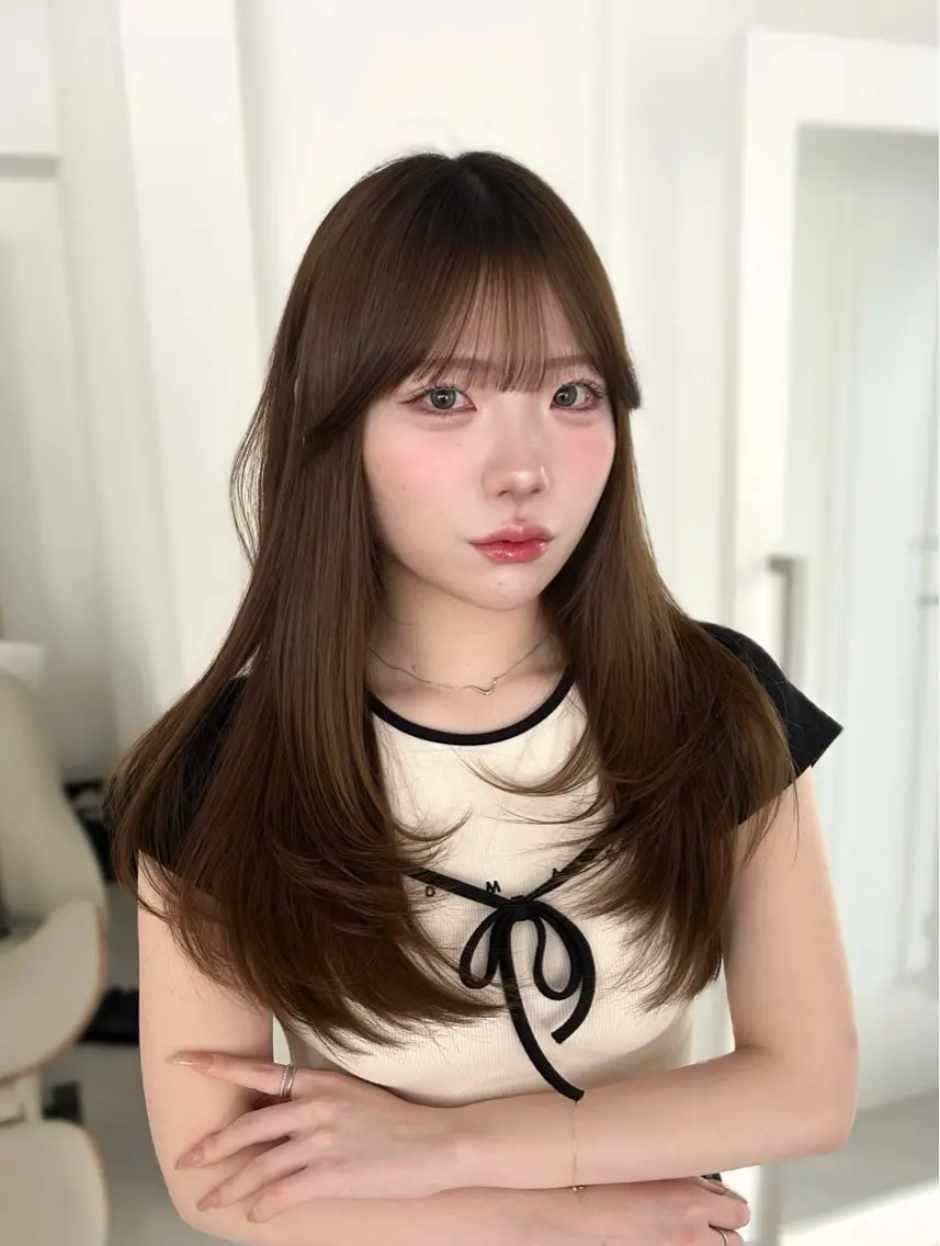 ロング 韓国風ヘア レイヤーカット カット ヘアカラー トリートメント 韓国ヘア/顔周り ヘアセット/加藤優里のヘアスタイル