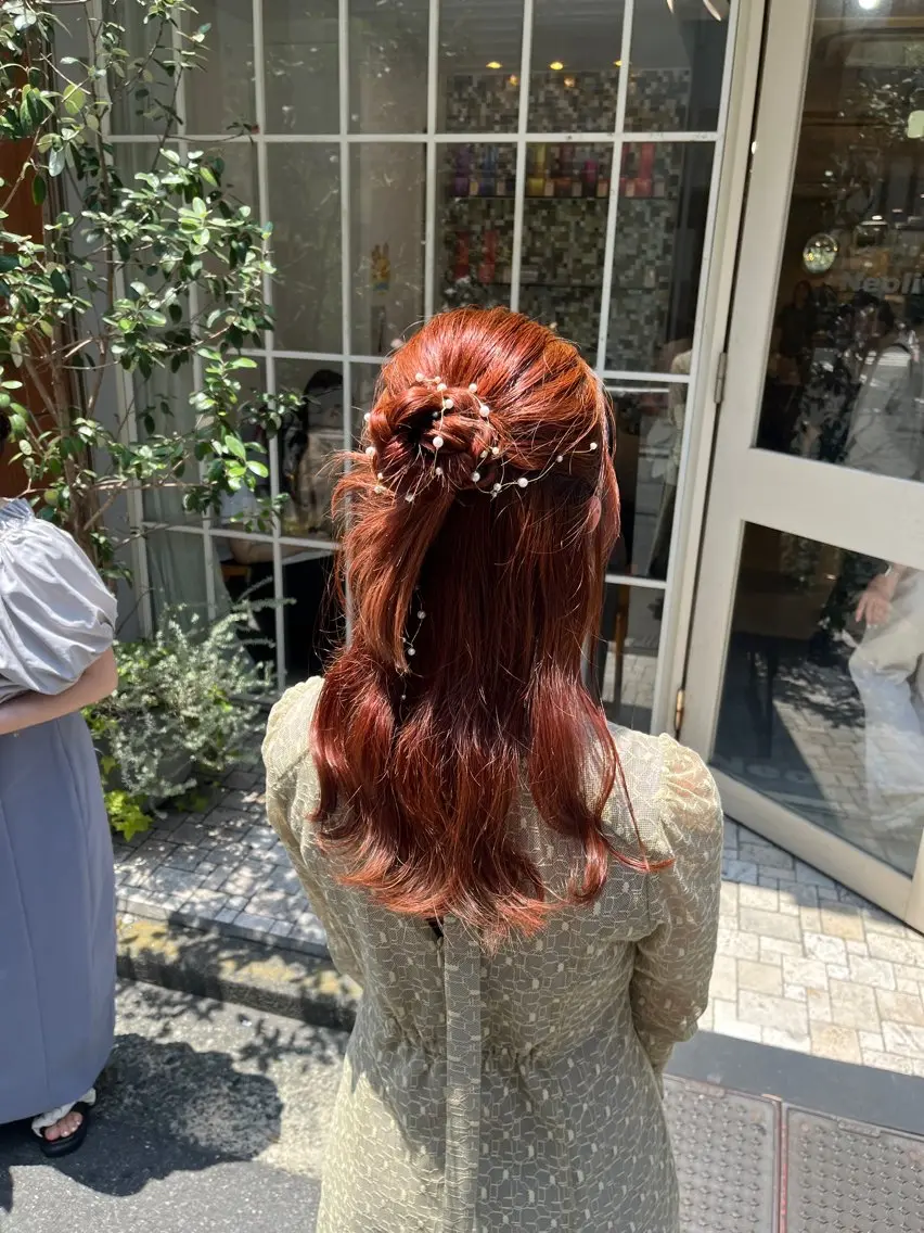 ロング ヘアアレンジ ハーフアップ 横浜/カットモデル/ ボブ/佐藤桃香 🦥のヘアスタイル