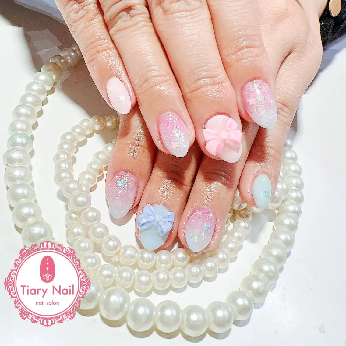 ネイル 桜ネイル 成人式 長さ出し フラッシュネイル フットネイル ハンドネイル 💗🪽Tiary Nail🪽💗のネイルデザイン