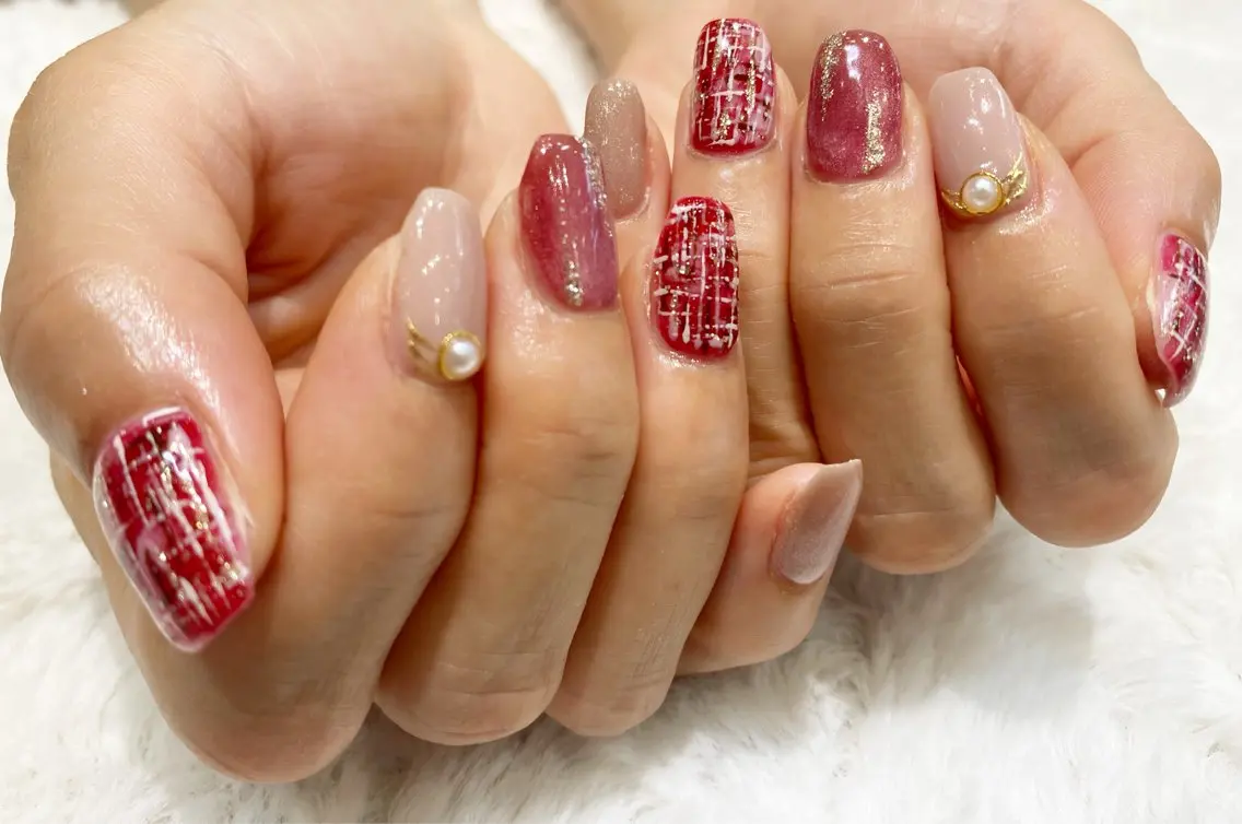 ネイル 持ち込み ツイードネイル ハンドネイル ネイルサロン nail_upのネイルデザイン