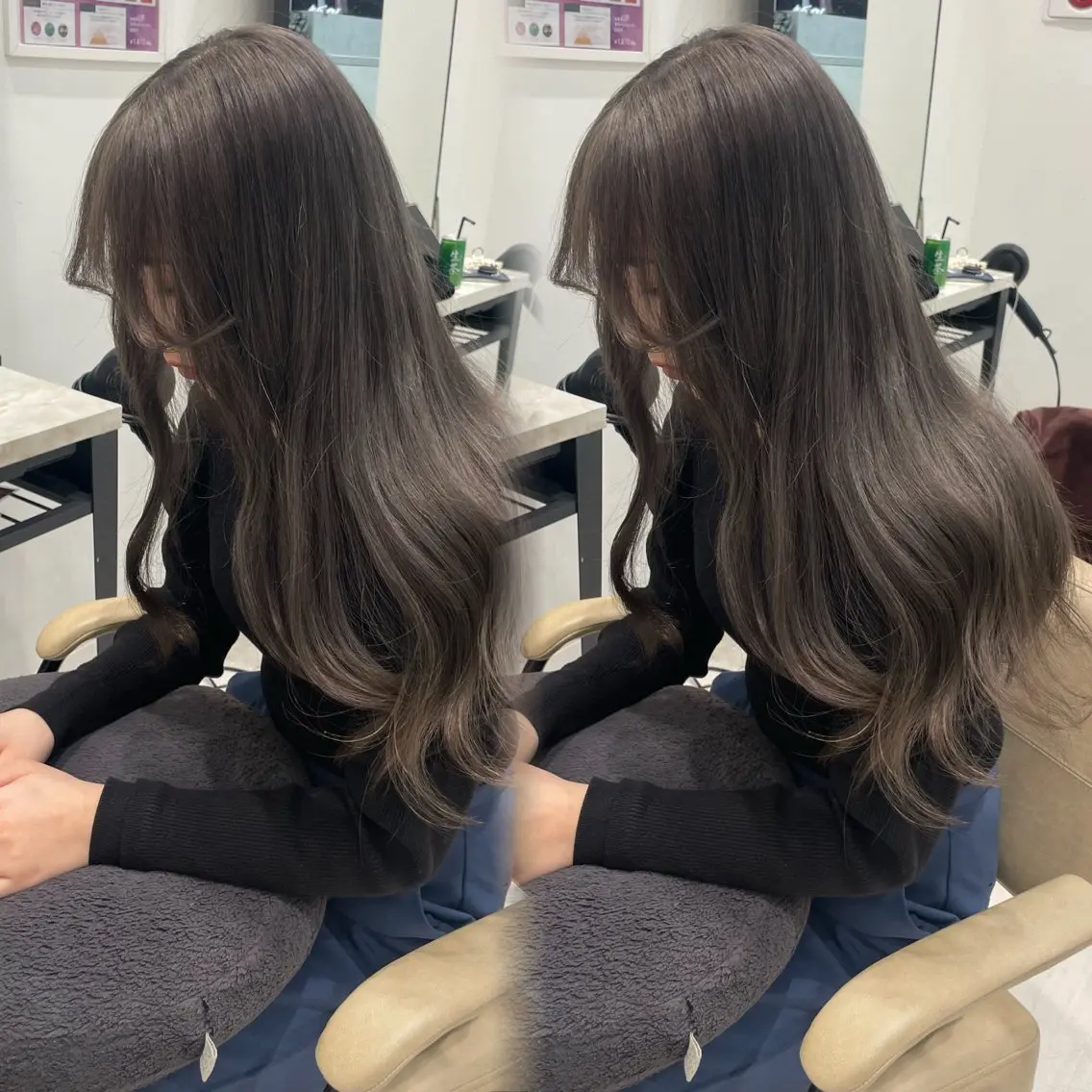 ロング カラー ヘアカラー 髪質改善ストレート 韓国風レイヤー池袋のヘアスタイル