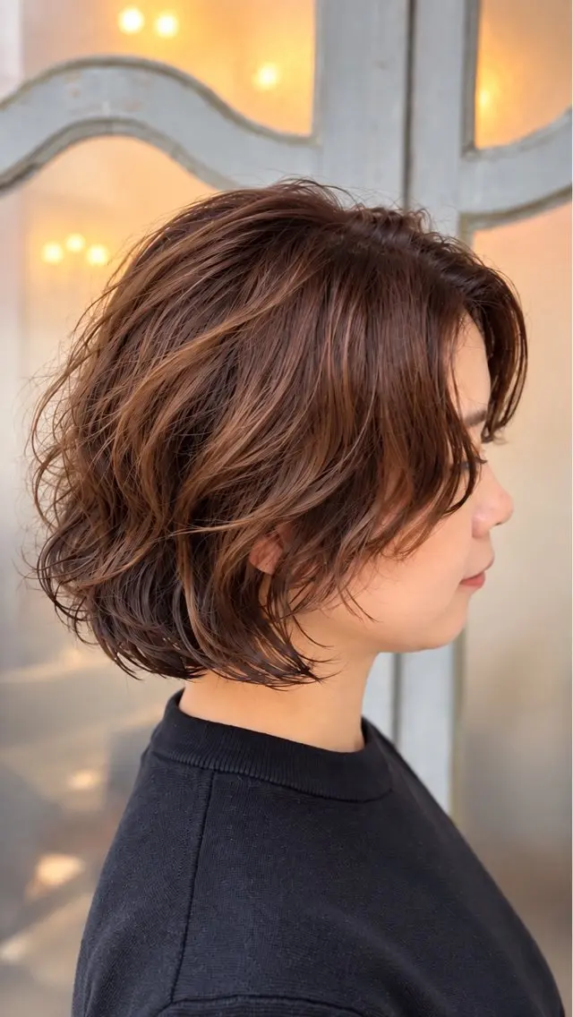ショート パーマ ボブレイヤー ボブ レイヤーカット legareレイヤー 山村パーマ広島市のヘアスタイル