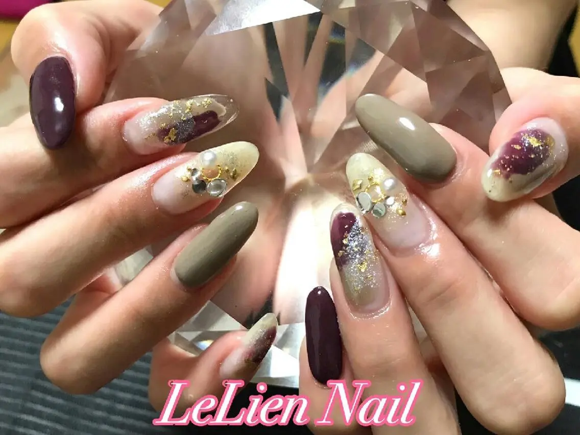 ネイル ボルドー モチの良さ◉ フィルインネイル♡のネイルデザイン