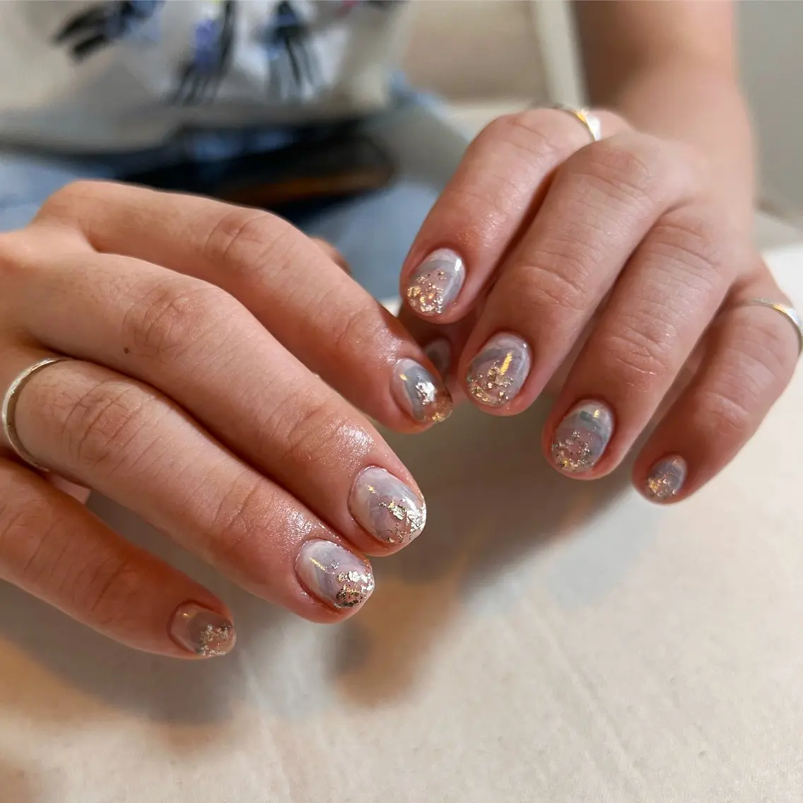 ネイル クリアネイル ニュアンスネイル シルバー pointillé .ayaのネイルデザイン