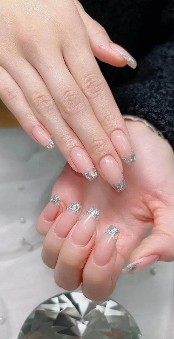 ネイル フレンチネイル ガラスフレンチ キラキラネイル ぷっくりネイル Cute Tips nailのネイルデザイン