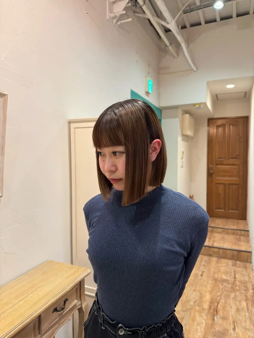 ミディアム 切りっぱなしボブ ボブ 遠藤 彩美/暖色系カラーのヘアスタイル