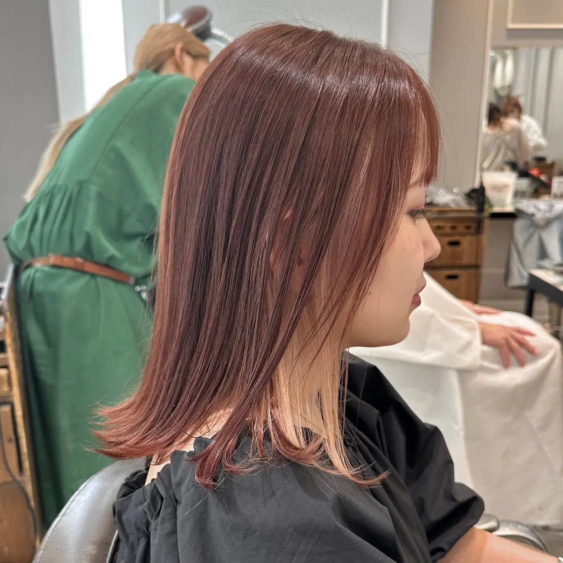 ミディアム カラー ボブ 髪質改善 レイヤーカット 💎小顔前髪＆髪質 改善カラー💎片桐のヘアスタイル