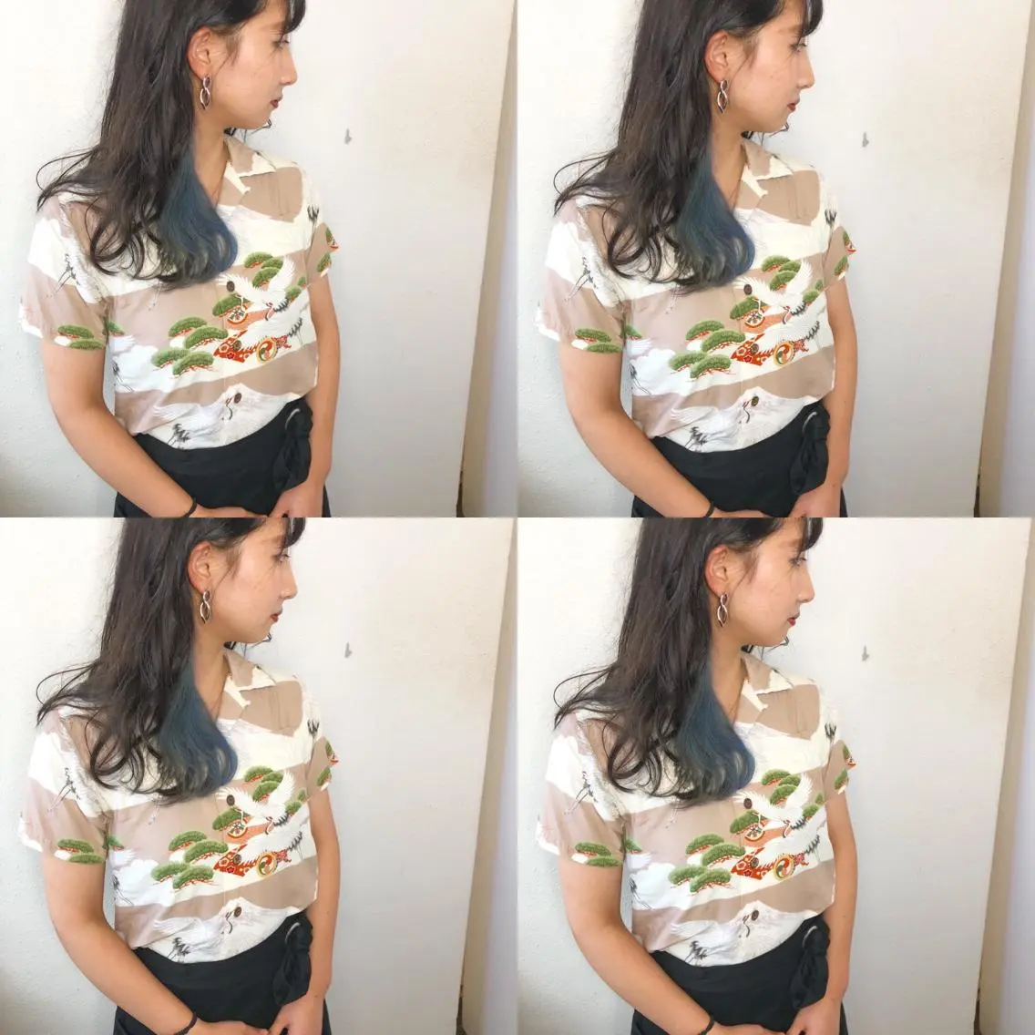 セミロング カラー ブリーチ ブルーカラー インナーカラー あさだ しゅうたろうのヘアスタイル