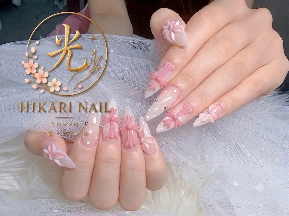 ネイル チークネイル 長さ出し フレンチネイル ガーリー ハート ハンドネイル HikariNail Ikebukuroのネイルデザイン