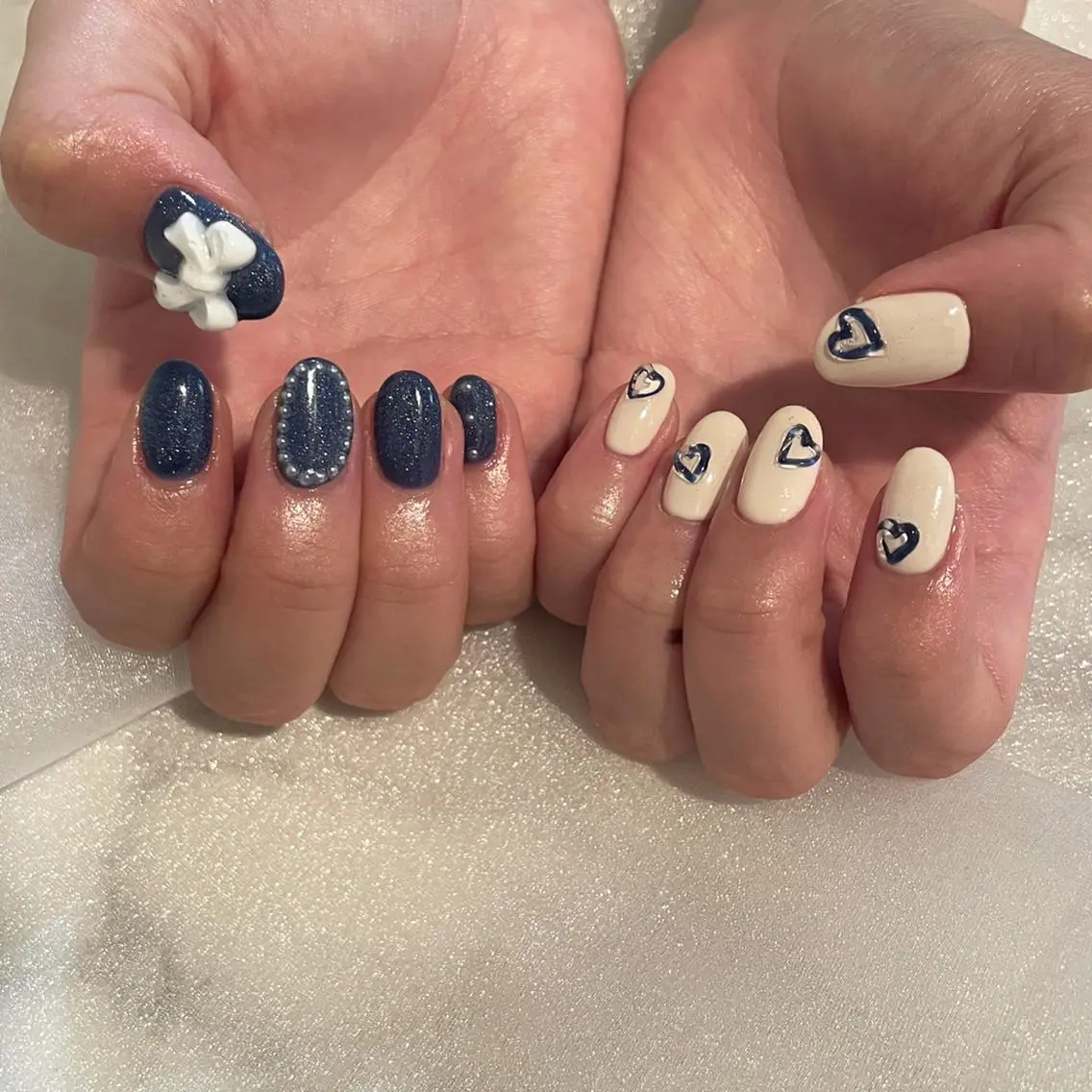 ネイル フレンチネイル ガーリー ハート マグネットネイル リボン ハンドネイル ハンドケア lylynail YUUKAのネイルデザイン