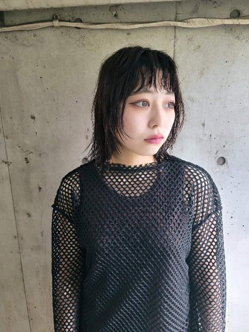 カラー セミロング ボブ 顔まわりレイヤー レイヤーカット OMA/ カタギシのヘアスタイル