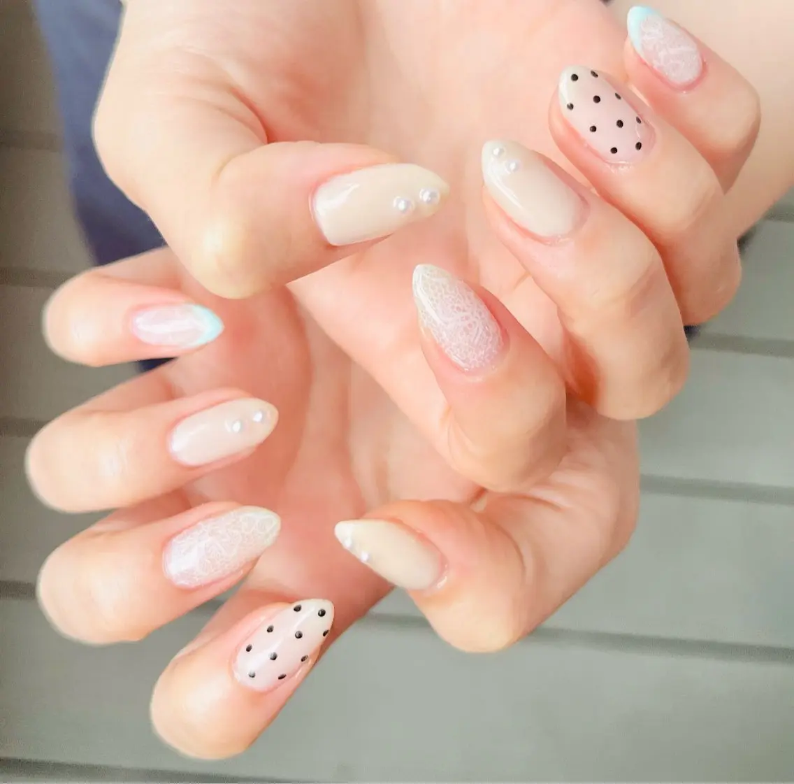ネイル ドット フレンチネイル レース 持ち込み ハンドネイル Riry.S°＊ knailのネイルデザイン