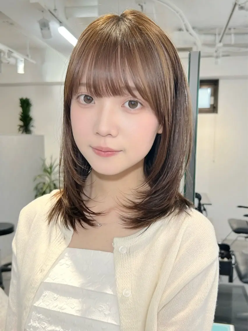 ミディアム カラー ミディアムレイヤー レイヤーカット 縮毛矯正 カット ヘアカラー 縮毛矯正 池袋/小顔レイヤー/ 顔まわり/taigaのヘアスタイル
