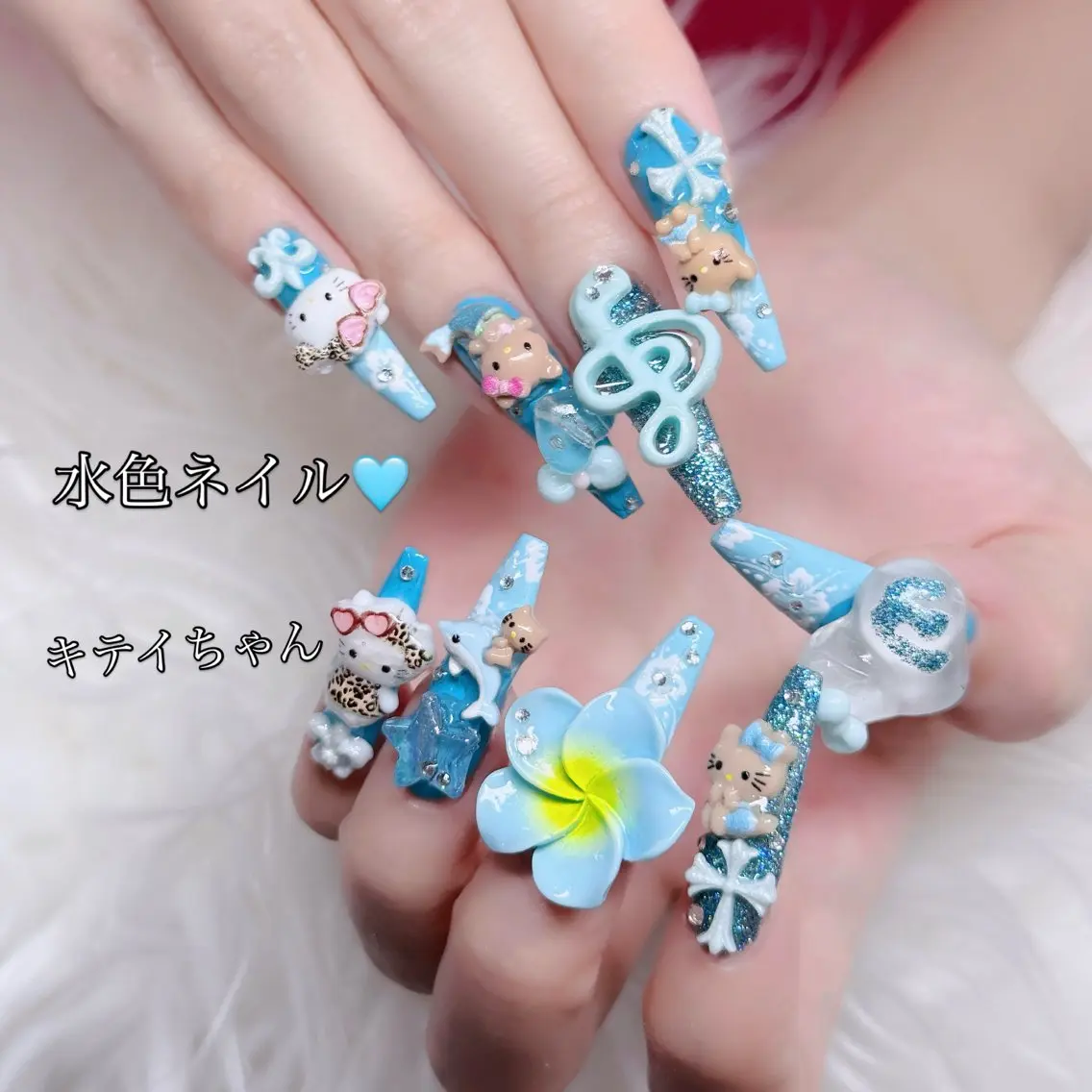 ネイル ロングネイル マグネットネイル リボン 夏ネイル スーパーロングネイル ハンドネイル Hani Nail Salonのネイルデザイン