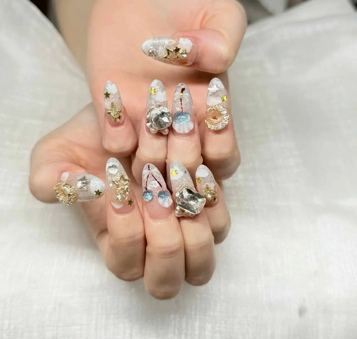 ネイル 長さ出し グラデーション 卒業式 キラキラネイル マグネットネイル ハンドネイル Lee Nailsのネイルデザイン