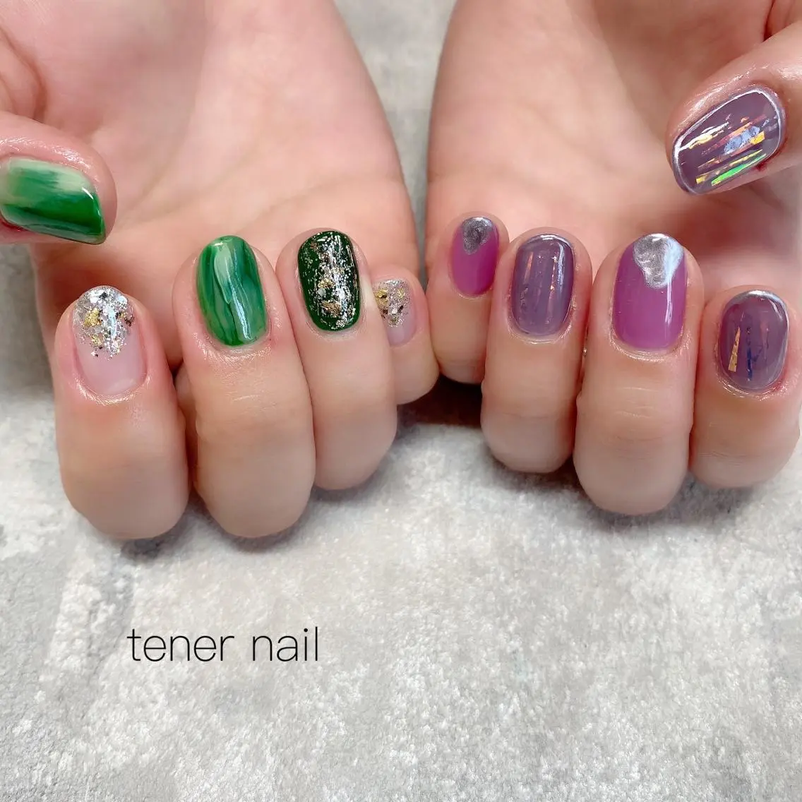 ネイル グリーン パープル テネルネイル tener nailのネイルデザイン