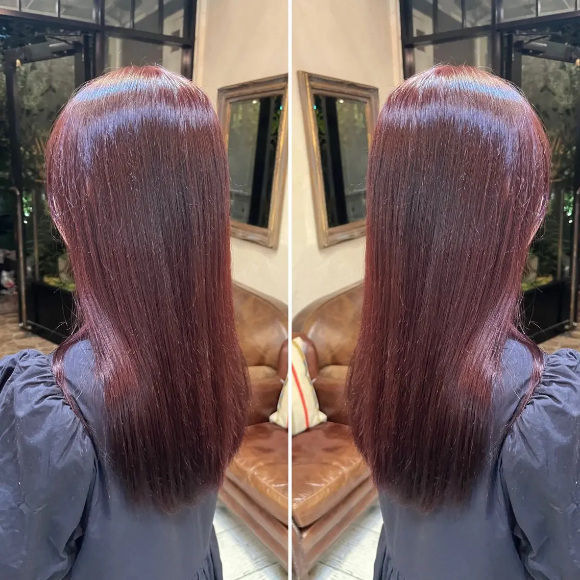 カラー カシス レッドカラー 小山 奈津のヘアスタイル