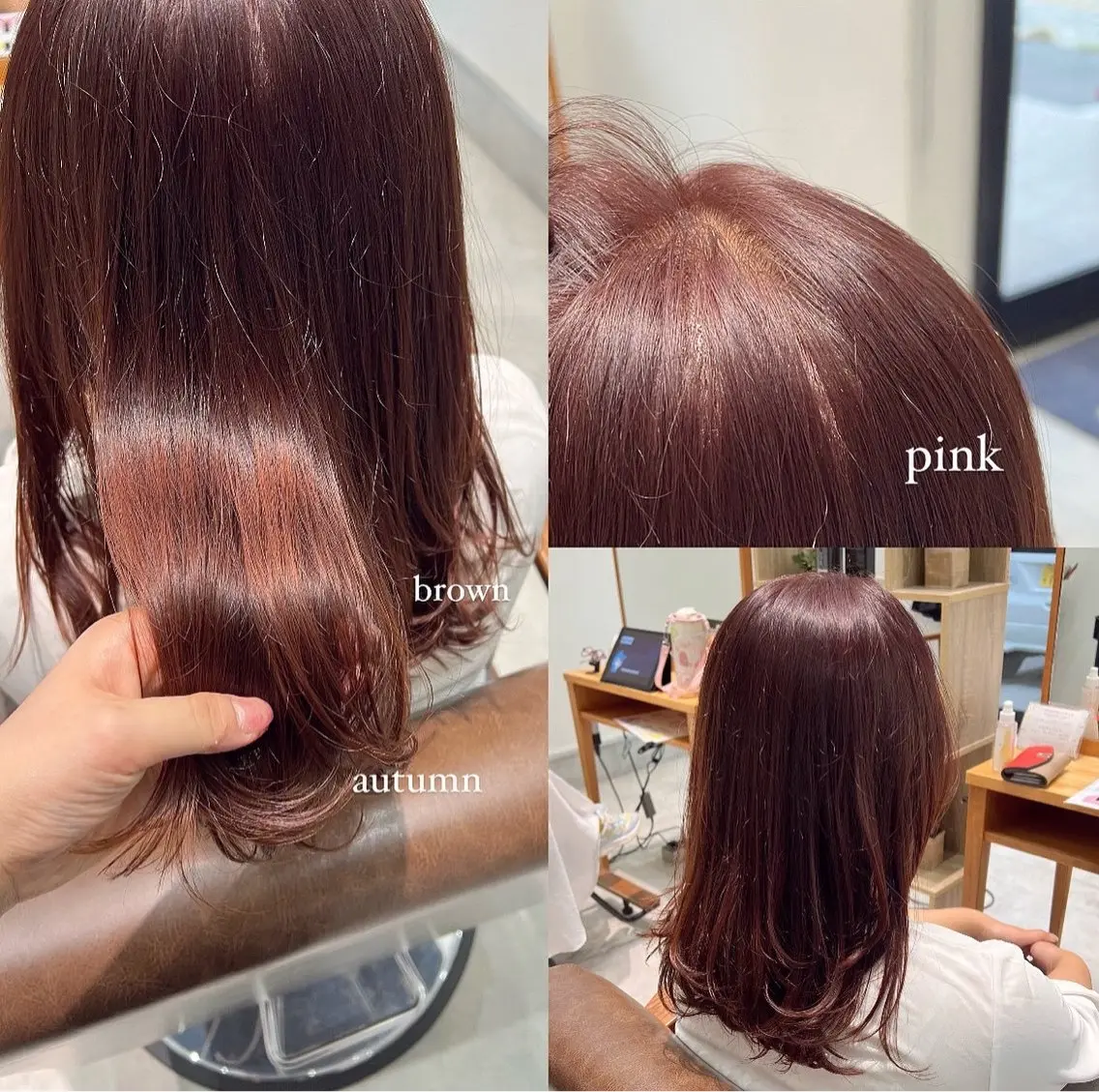 ミディアム カラー ヘアアレンジ ブラウンカラー ピンクカラー ピンクブラウン 黒阪 なみのヘアスタイル