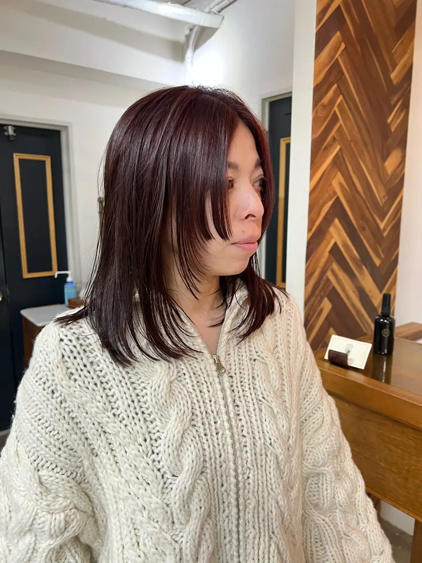 セミロング カラー 顔まわりレイヤー レイヤーカット カット ヘアカラー トリートメント takada kohのヘアスタイル