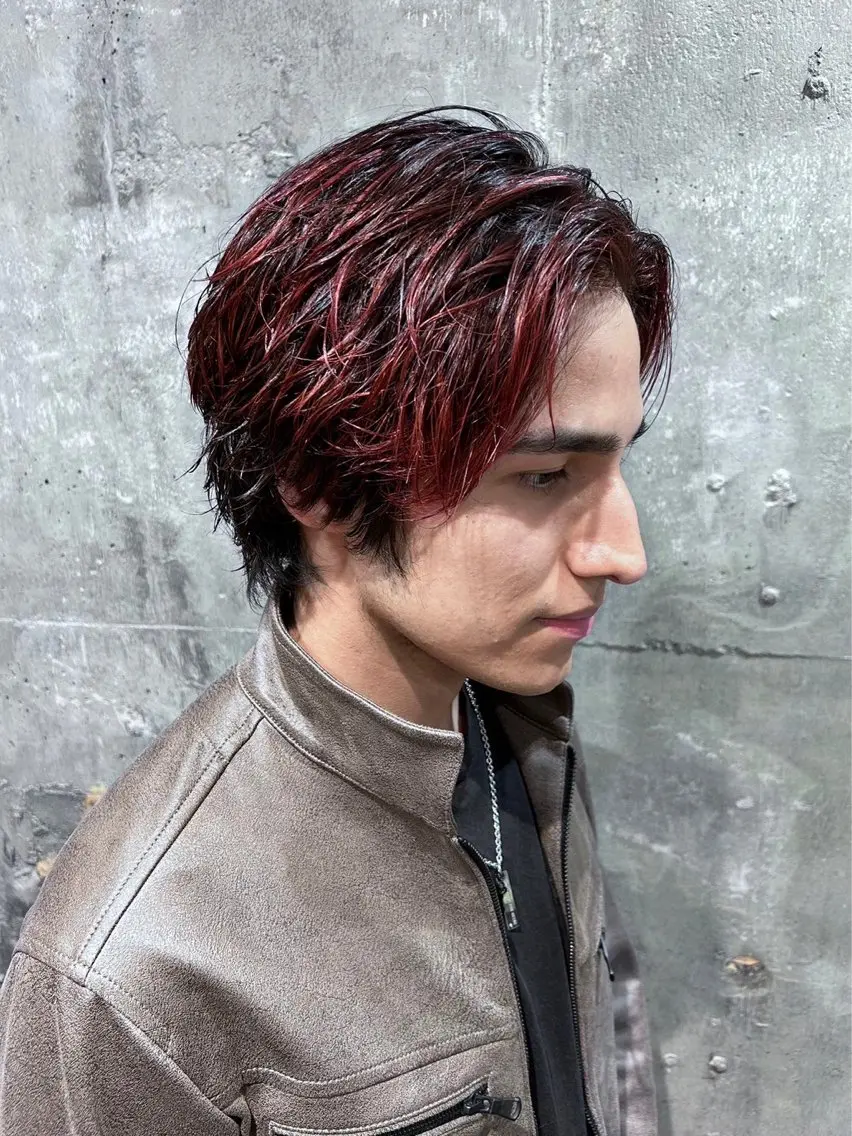 ショート カラー メンズ メンズメッシュ メッシュ レッドカラー メンズ専門 Ryukiのヘアスタイル